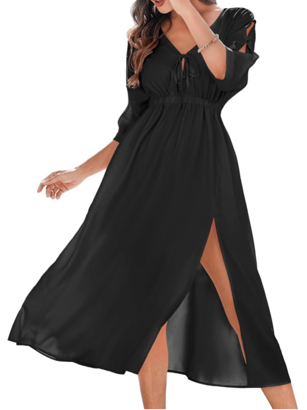 NEW Midi Dress V-Neck Batwing Pockets Half Sleeve Flowy S
